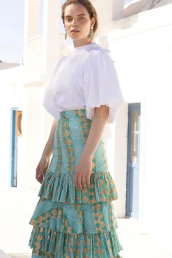 Oliphant Ruffle Maxi Skirt- Ascot Teal
