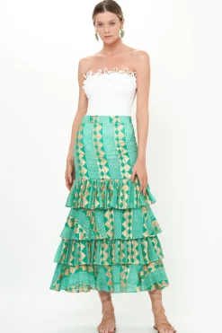 Oliphant Ruffle Maxi Skirt- Ascot Teal