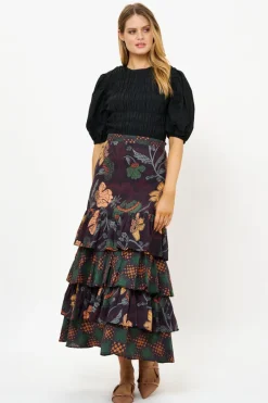 Oliphant Ruffle Maxi Skirt- Turin Wine
