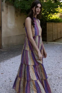 Oliphant Ruffle Tiered Maxi- Torino Blue