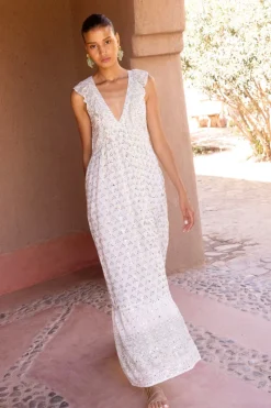 Oliphant Ruffle V-Neck Maxi- Juniper Olive
