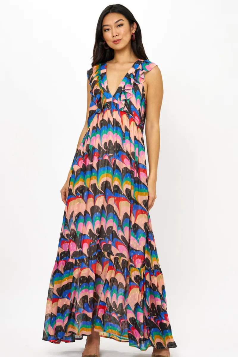 Oliphant Ruffle V-Neck Maxi- Venice Blue