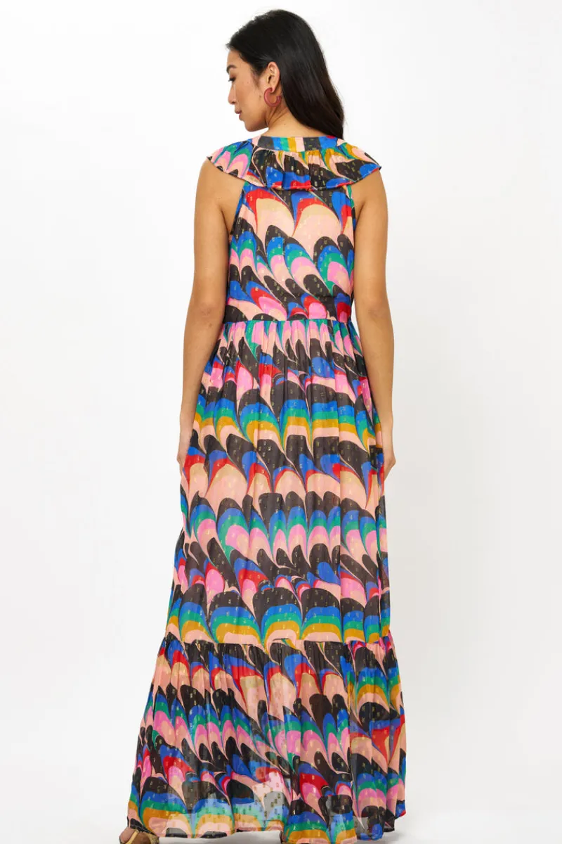 Oliphant Ruffle V-Neck Maxi- Venice Blue