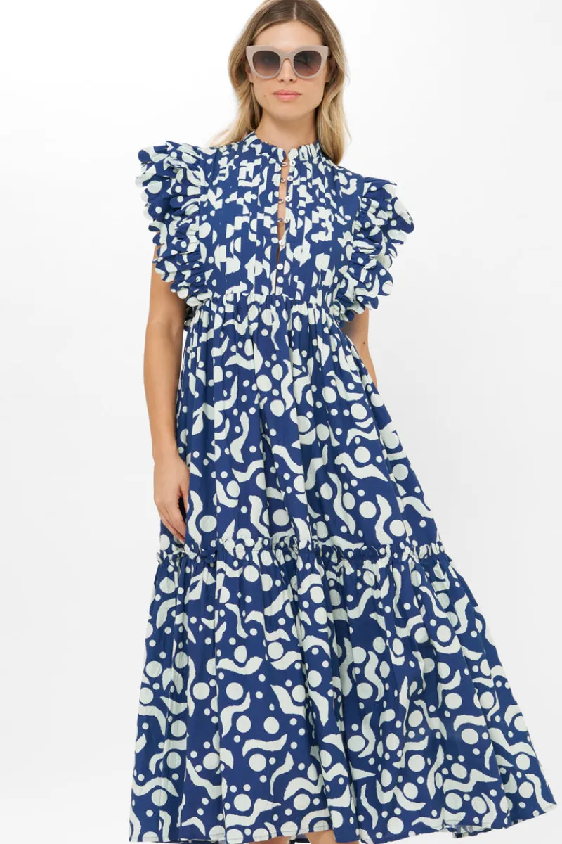 Oliphant Scallop Pintuck Maxi- Acadia Navy