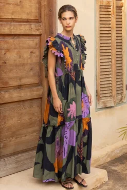 Oliphant Scallop Pintuck Maxi- Bergen Olive