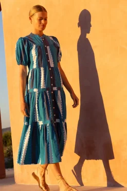 Oliphant Scoop Tiered Midi- Meko Blue