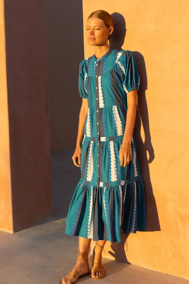Oliphant Scoop Tiered Midi- Meko Blue