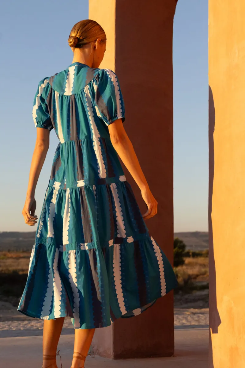 Oliphant Scoop Tiered Midi- Meko Blue