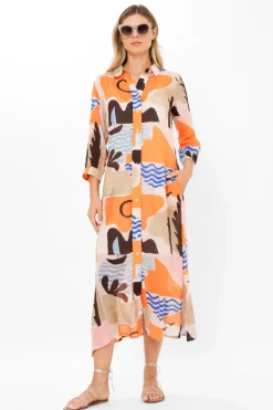 Oliphant Shirt Dress Midi- Riviera Orange