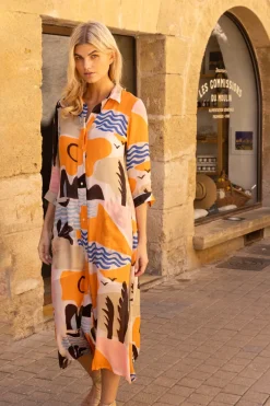 Oliphant Shirt Dress Midi- Riviera Orange