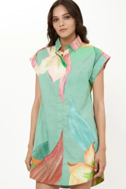 Oliphant Shirt Dress Mini- Hibiscus Sage