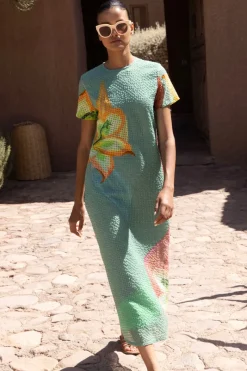 Oliphant Short Sleeve Shift Maxi- Hibiscus Sage