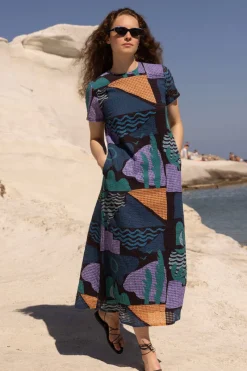 Oliphant Short Sleeve Shift Maxi- Riviera Blue