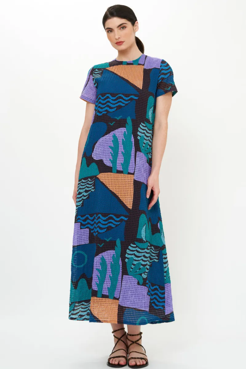 Oliphant Short Sleeve Shift Maxi- Riviera Blue