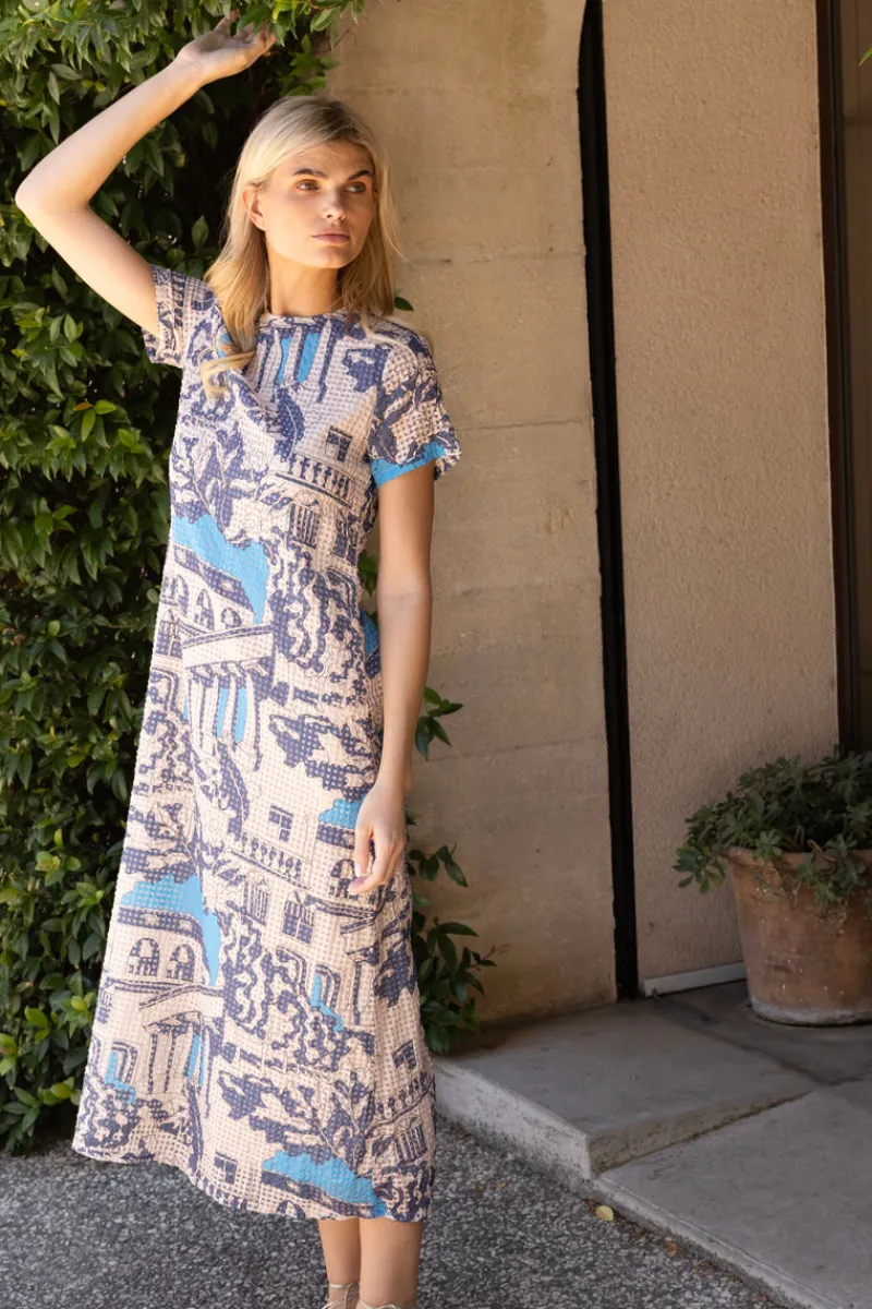 Oliphant Short Sleeve Shift Maxi- Roma Blue