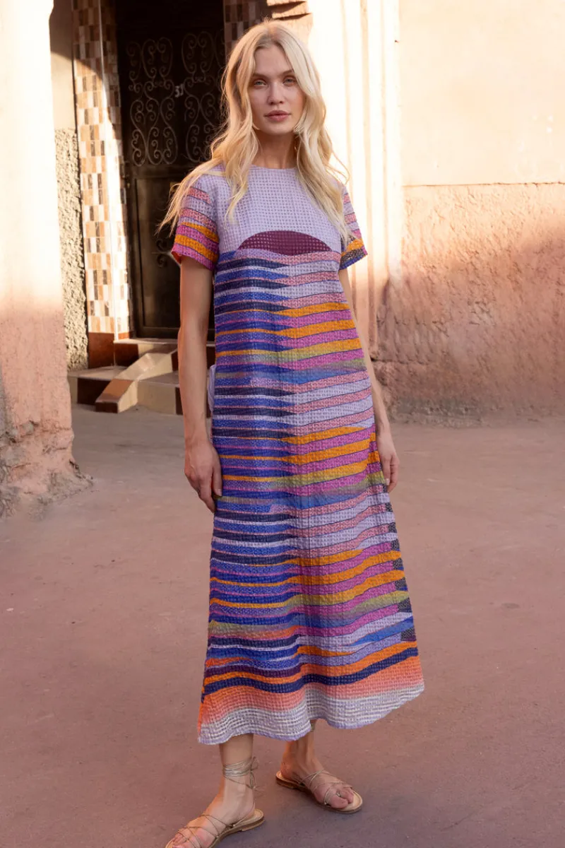Oliphant Short Sleeve Shift Maxi- Solstice Blue