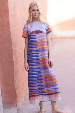 Oliphant Short Sleeve Shift Maxi- Solstice Blue