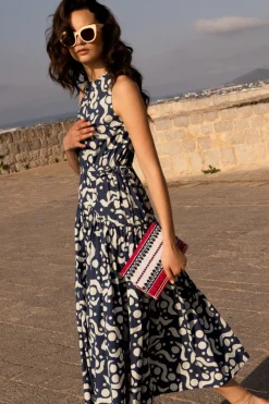Oliphant Sleeveless Piped Maxi- Acadia Navy