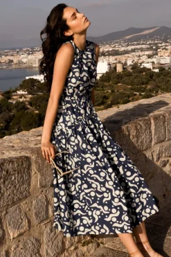 Oliphant Sleeveless Piped Maxi- Acadia Navy
