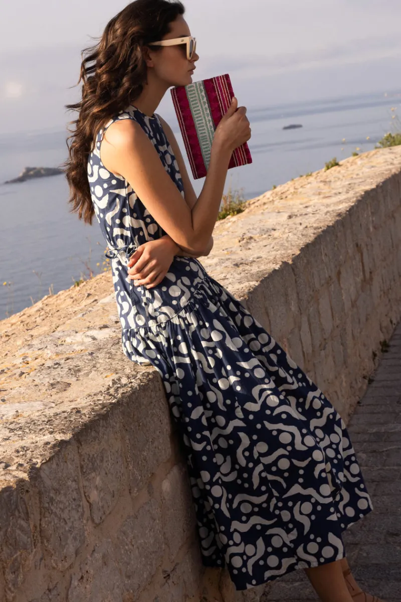 Oliphant Sleeveless Piped Maxi- Acadia Navy