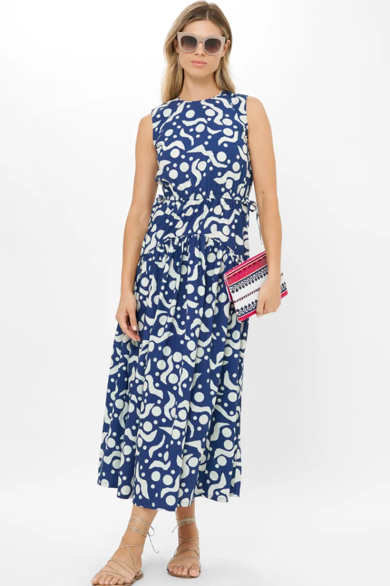 Oliphant Sleeveless Piped Maxi- Acadia Navy