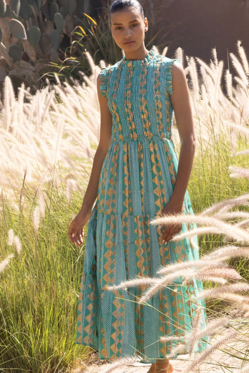 Oliphant Sleeveless Smocked Maxi- Ascot Teal