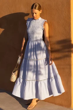 Oliphant Sleeveless Smocked Maxi- Chatham Blue