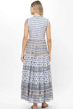 Oliphant Sleeveless Smocked Maxi- Lotus Navy