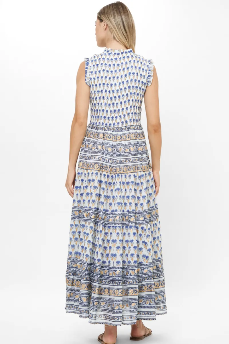 Oliphant Sleeveless Smocked Maxi- Lotus Navy