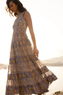 Oliphant Sleeveless Smocked Maxi- Marseille Blue