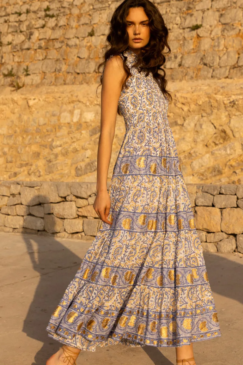 Oliphant Sleeveless Smocked Maxi- Marseille Blue