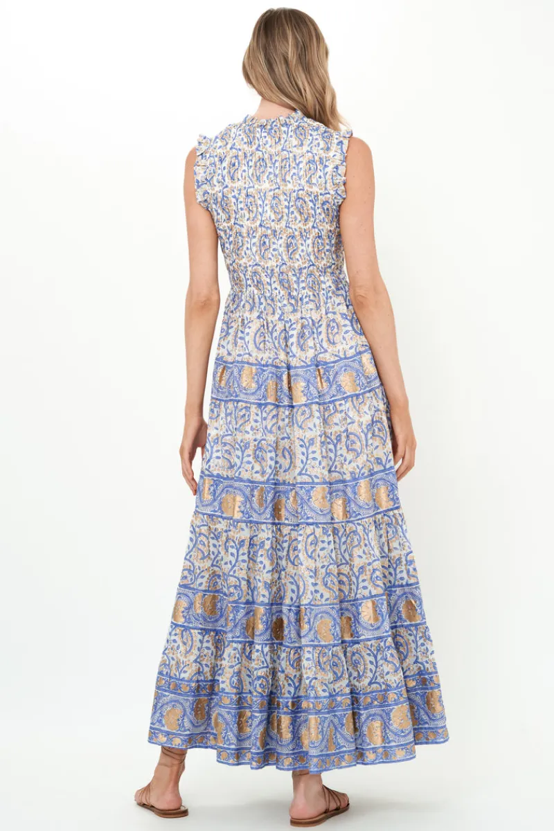 Oliphant Sleeveless Smocked Maxi- Marseille Blue