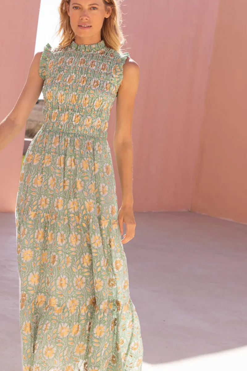 Oliphant Sleeveless Smocked Maxi- Mughal Green