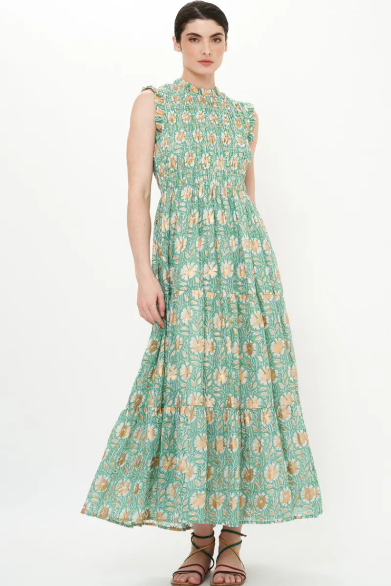 Oliphant Sleeveless Smocked Maxi- Mughal Green