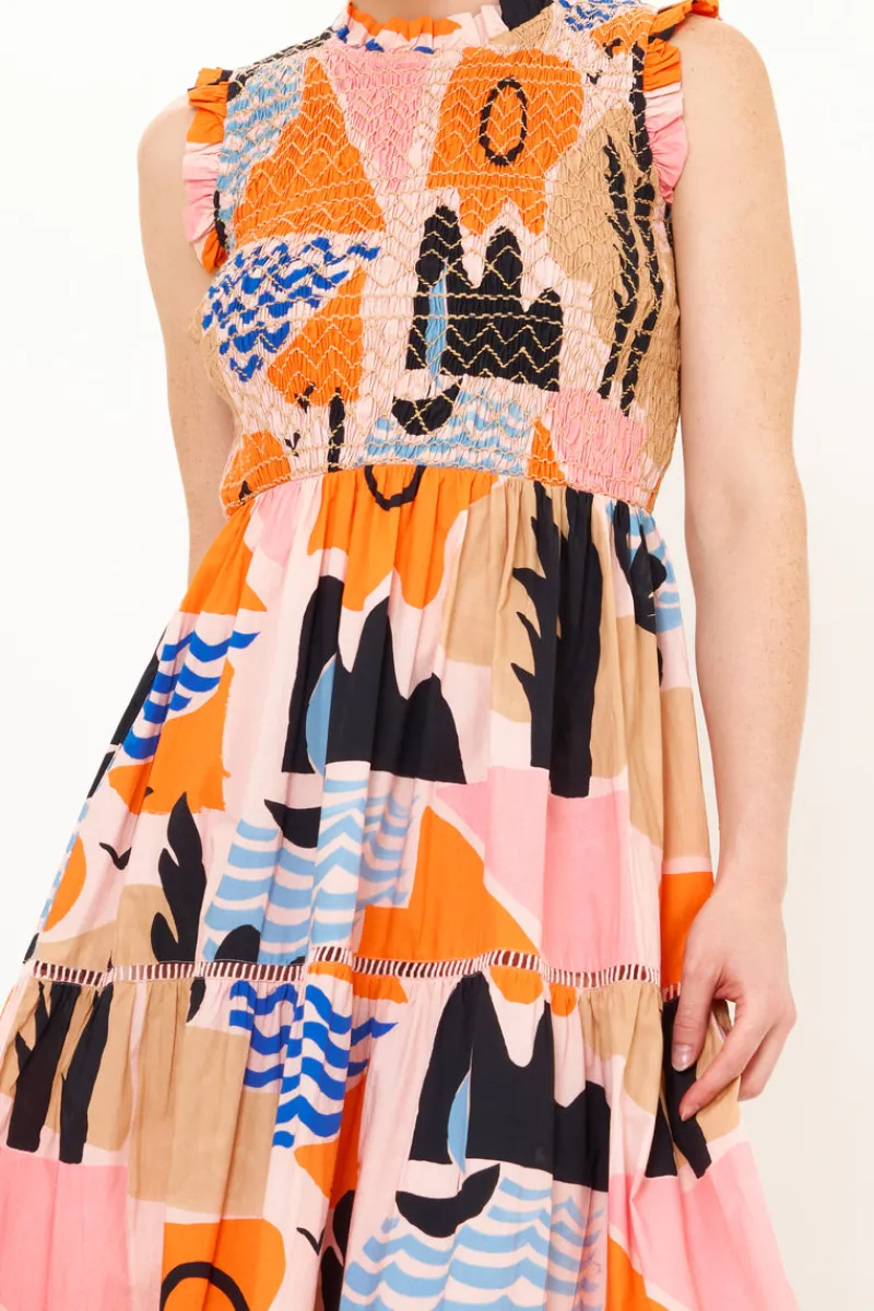 Oliphant Sleeveless Smocked Maxi- Riviera Orange