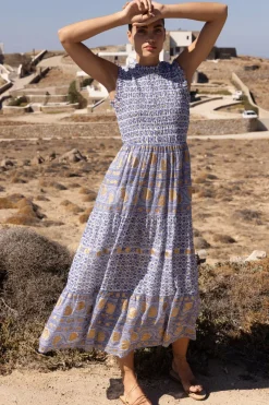 Oliphant Sleeveless Smocked Maxi- Veranda Blue