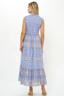 Oliphant Sleeveless Smocked Maxi- Veranda Blue