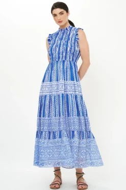 Oliphant Sleeveless Smocked Maxi- Ziggy Blue