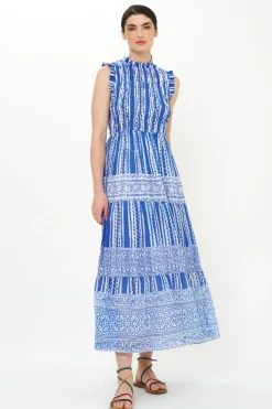 Oliphant Sleeveless Smocked Maxi- Ziggy Blue