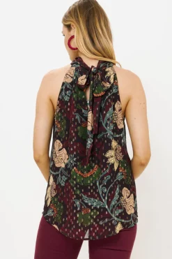 Oliphant Sleeveless Tie Neck Top- Turin Wine