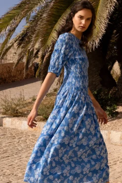 Oliphant Smocked Drop Waist Maxi- Pretoria Navy