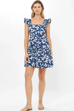Oliphant Smocked Square Neck Mini- Acadia Navy