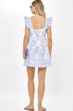 Oliphant Smocked Square Neck Mini- Amadora Blue
