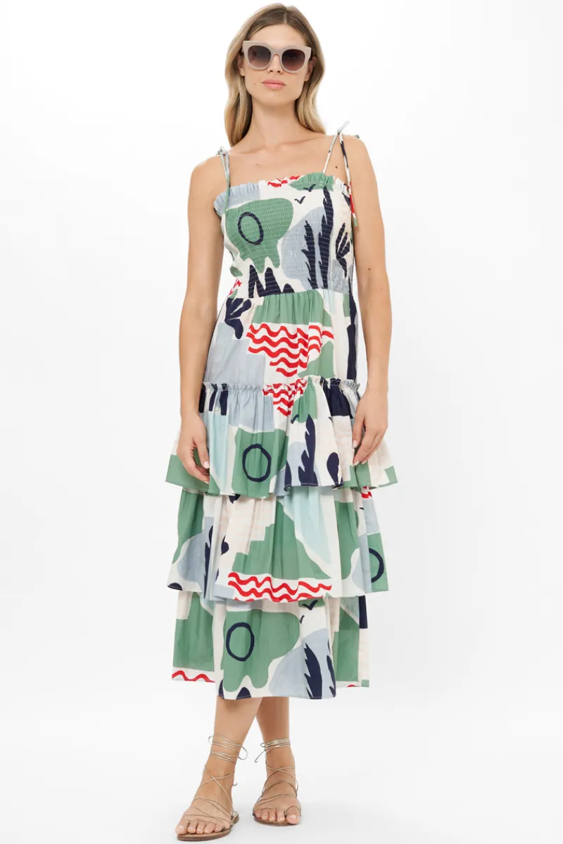Oliphant Smocked Tie Strap Midi- Riviera Sage
