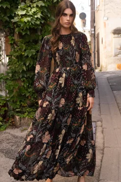 Oliphant Smocked Top Maxi- Turin Wine
