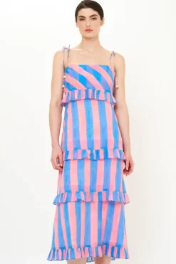 Oliphant Tie Strap Ruffle Midi- Cabana Pink