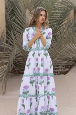 Oliphant V-Neck Cuffed Maxi- Bloom Lilac