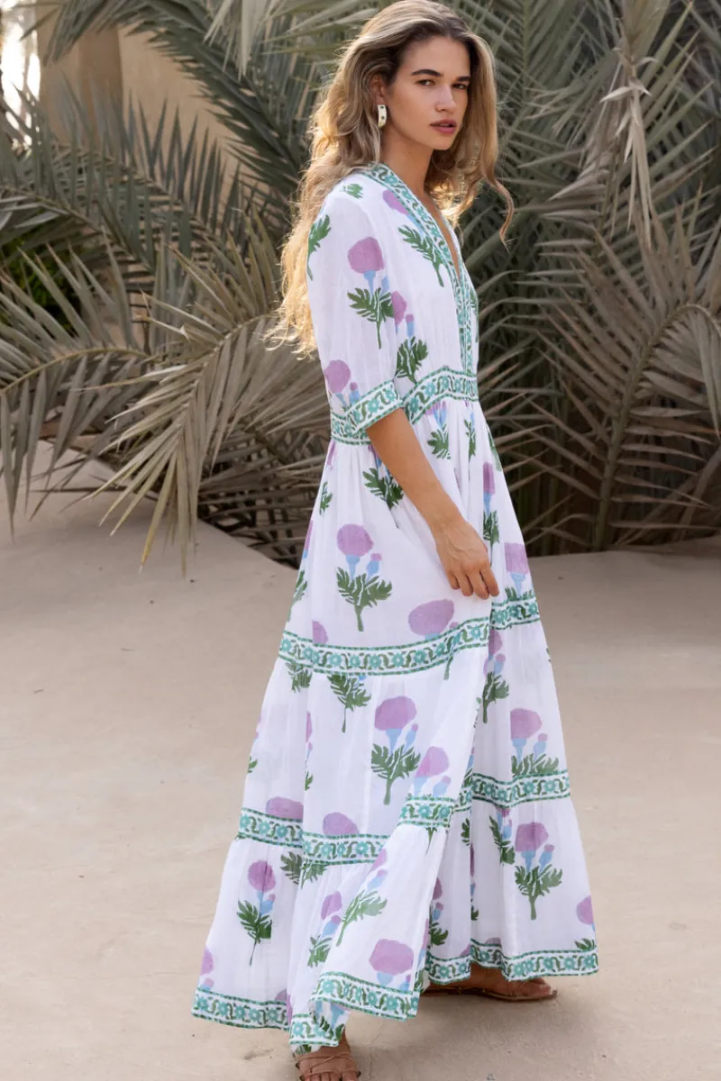 Oliphant V-Neck Cuffed Maxi- Bloom Lilac