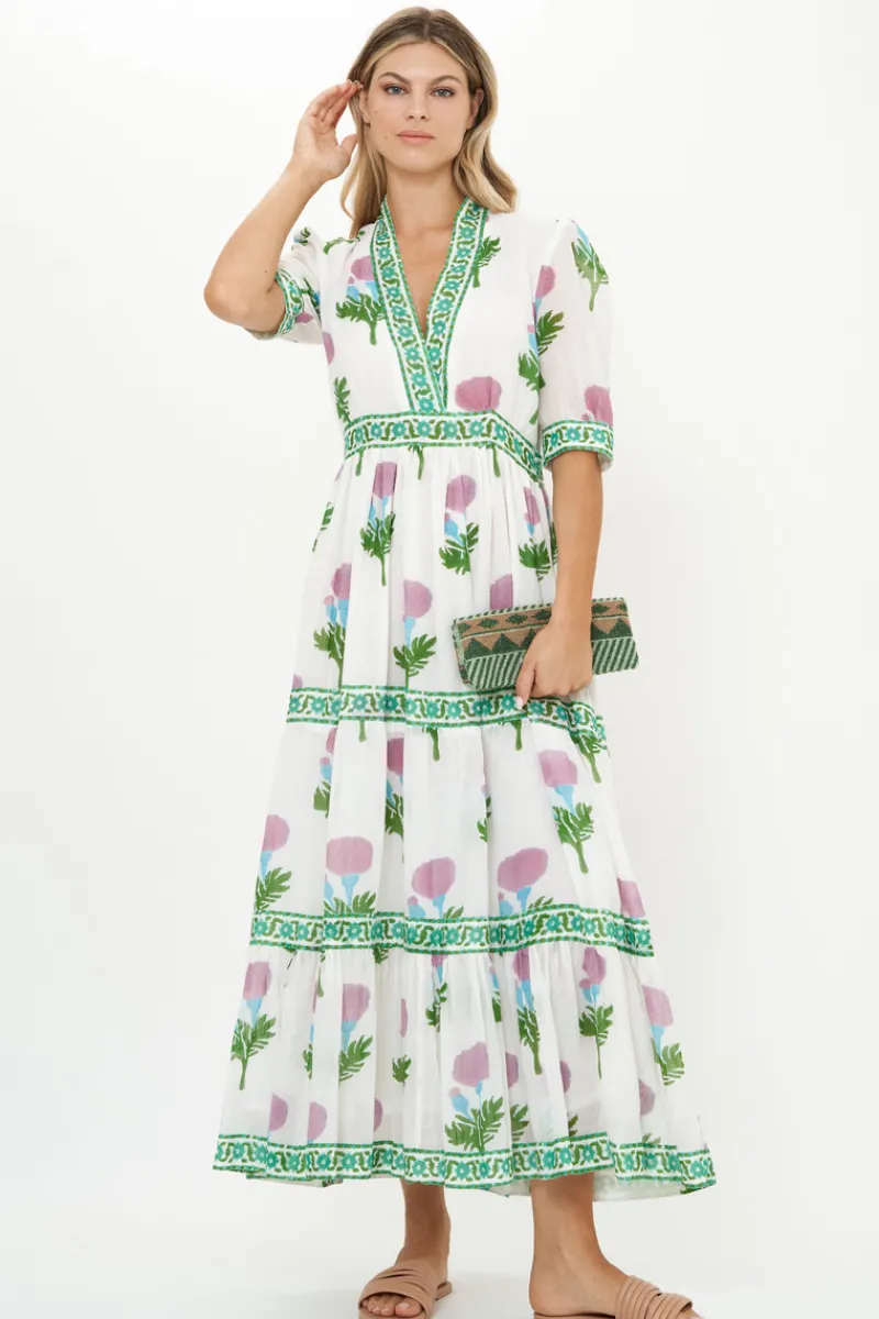 Oliphant V-Neck Cuffed Maxi- Bloom Lilac