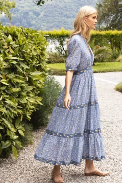 Oliphant V-Neck Cuffed Maxi- Budapest Blue